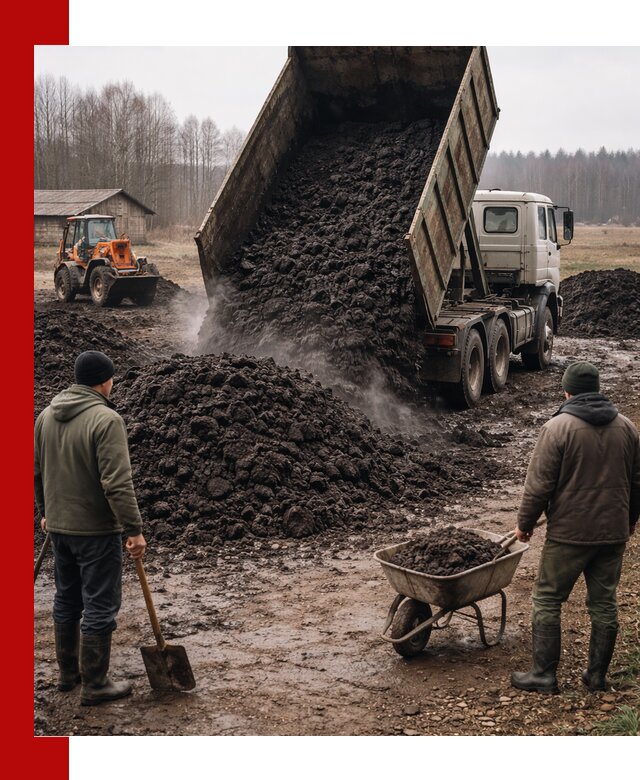 Доставка низинного торфа с разгрузкой и доставкой в Минусинске