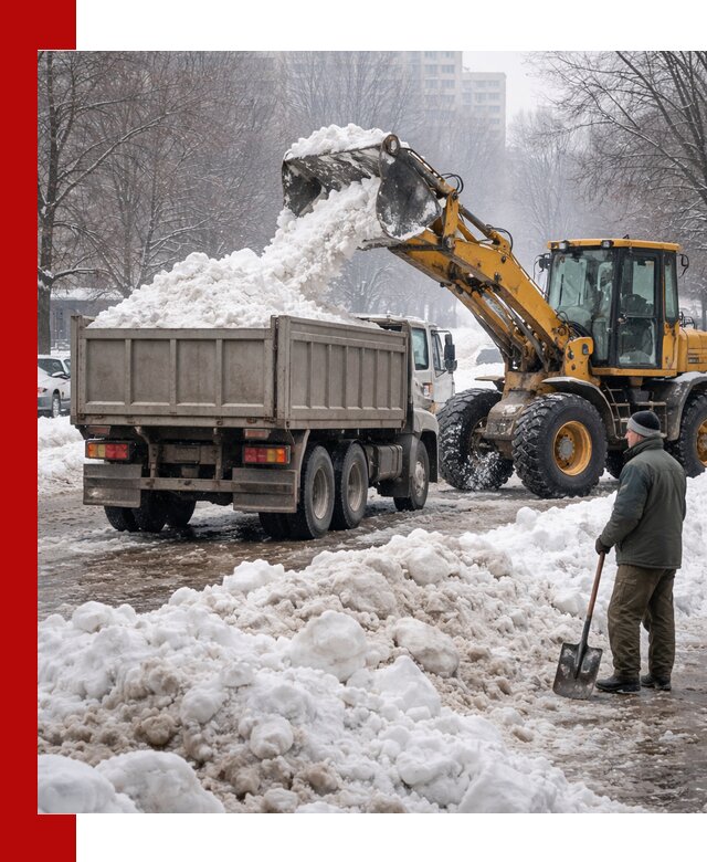 Вывоз снега грузовой техникой в Минусинске оперативно и чисто