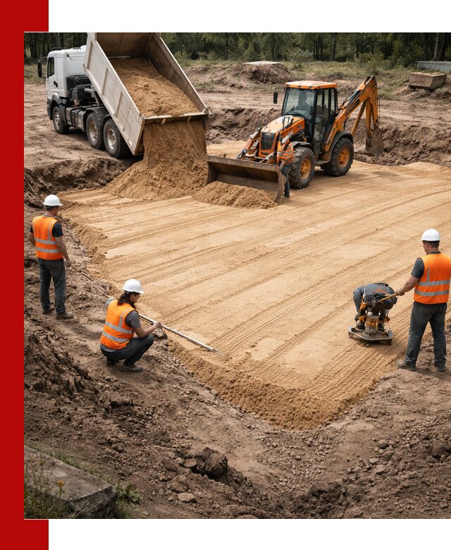 Устройство песчаной подушки для фундаментов и дорог в Минусинске